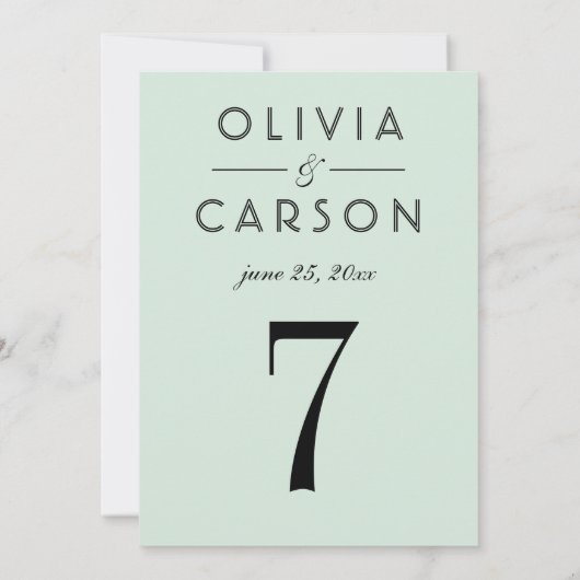 Modern Mint en Zwart Script Trouwtafel Nummer Kaart (Achterkant)
