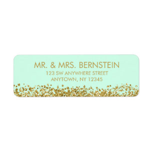 Modern Mint Faux Gold Glitter Return Address Etiket