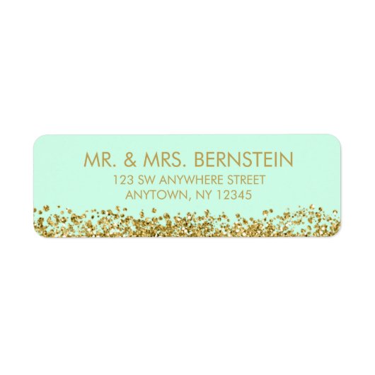 Modern Mint Faux Gold Glitter Return Address Etiket (Voorkant)
