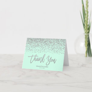 Modern Mint Faux Silver Glitter Thank You Bedankkaart