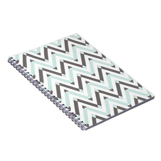 Modern Mint Gray Geometric Chevron Pattern Notitieboek (Rechterzijde)
