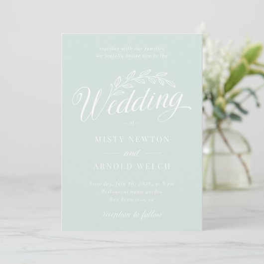 Modern Mint Green Backyard Botanical Leaf Wedding Kaart (Staand voorkant)