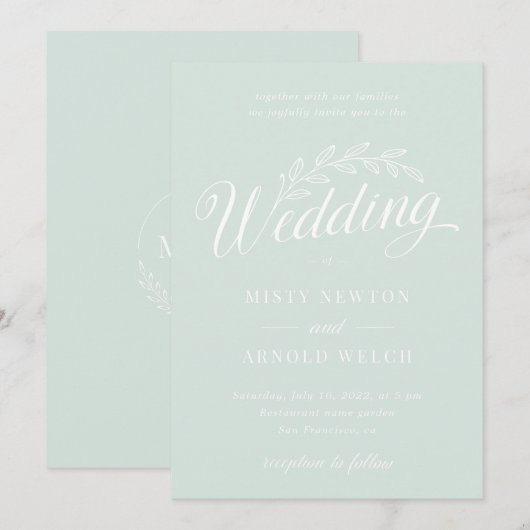 Modern Mint Green Backyard Botanical Leaf Wedding Kaart (Voorkant / Achterkant)