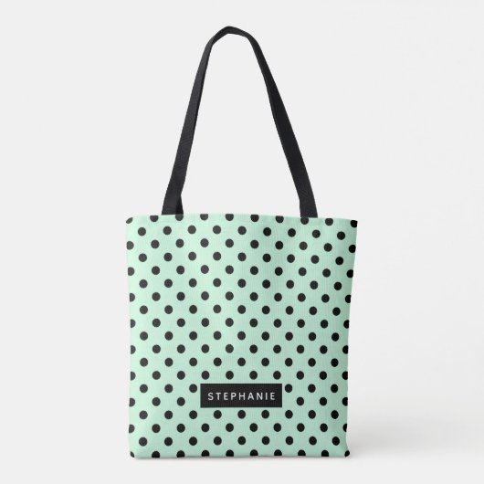 Modern Mint Green Black Polka Dot gepersonaliseerd Tote Bag (Achterkant)