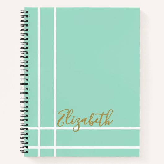 Modern Mint Green Custom Name Minimalist Notitieboek (Voorkant)