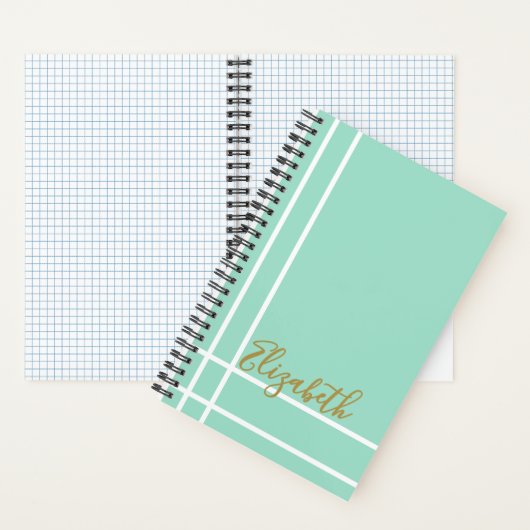 Modern Mint Green Custom Name Minimalist Notitieboek (Binnen)