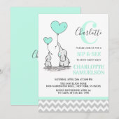 Modern Mint Green Elephant SIP & SEE Baby Girl Kaart (Voorkant / Achterkant)