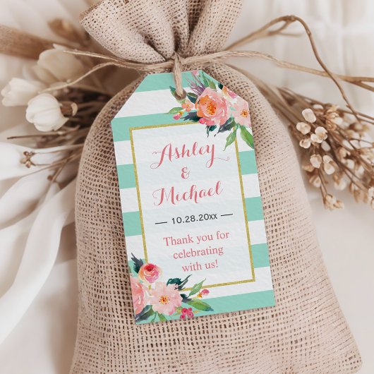 Modern Mint Green Floral Decor | Weddenschap Harte Cadeaulabel