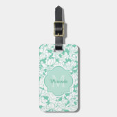 Modern Mint Green Floral Girly Monogram met naam Bagagelabel (Voorkant verticaal)