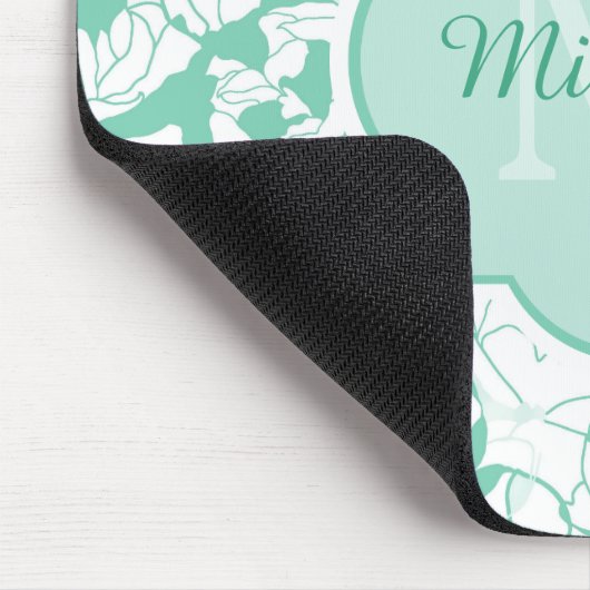 Modern Mint Green Floral Girly Monogram met naam Muismat (Hoek)