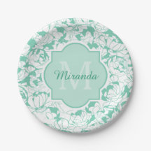 Modern Mint Green Floral Girly Monogram met naam