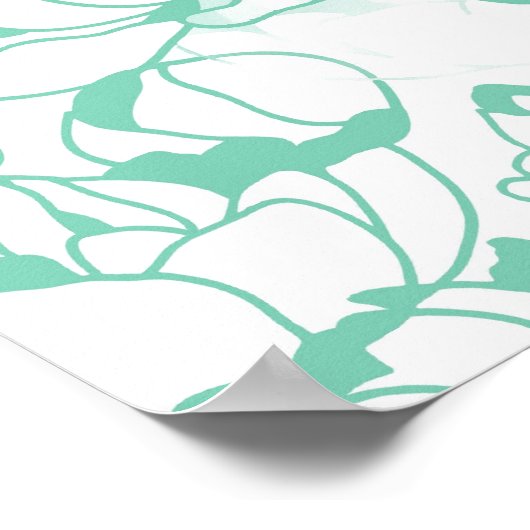 Modern Mint Green Floral Girly Monogram met naam Poster (Hoek)