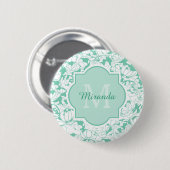 Modern Mint Green Floral Girly Monogram met naam Ronde Button 5,7 Cm (Voorkant /achterkant)