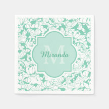 Modern Mint Green Floral Girly Monogram met naam