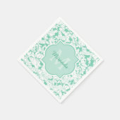 Modern Mint Green Floral Girly Monogram met naam Servet (Hoek)