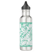 Modern Mint Green Floral Girly Monogram met naam Waterfles (Links)