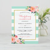Modern Mint Green Flowers Wedding Celebration Kaart (Staand voorkant)