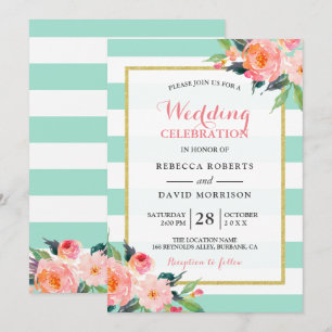 Modern Mint Green Flowers Wedding Celebration Kaart