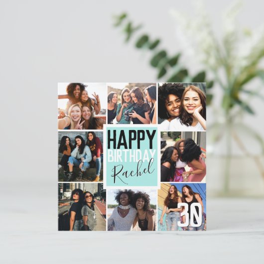 Modern Mint Green Friends Photo Collage Birthday Kaart (Staand voorkant)