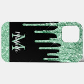 Modern Mint Green Glitter Drift Monogram Case-Mate iPhone Case (Achterkant (horizontaal))