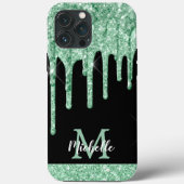 Modern Mint Green Glitter Drift Monogram Case-Mate iPhone Case (Achterkant)