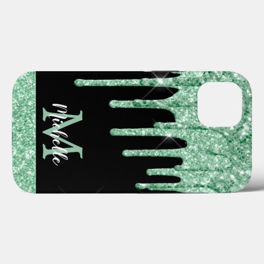 Modern Mint Green Glitter Drift Monogram Hoesje-Ma Case-Mate iPhone Case (Achterkant (horizontaal))