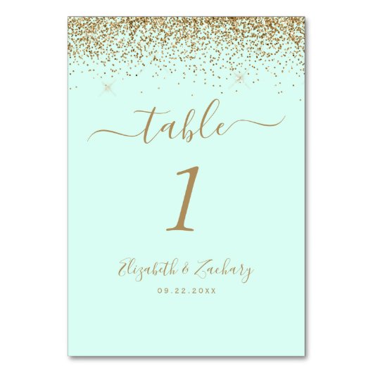 Modern Mint Green Gold Glitter Edge Wedding Kaart (Voorkant)