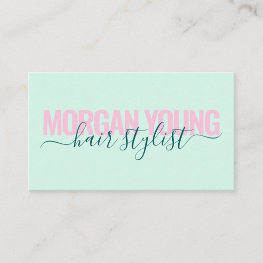 Modern mint green hair stylist script visitekaartje (Voorkant)