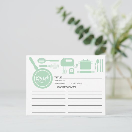 Modern Mint Green Kitchen Utils Recipe Card Briefkaart (Staand voorkant)