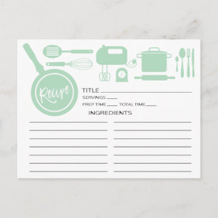 Modern Mint Green Kitchen Utils Recipe Card Briefkaart
