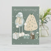 Modern Mint Green Merry-kerstgeest Feestdagenkaart (Staand voorkant)