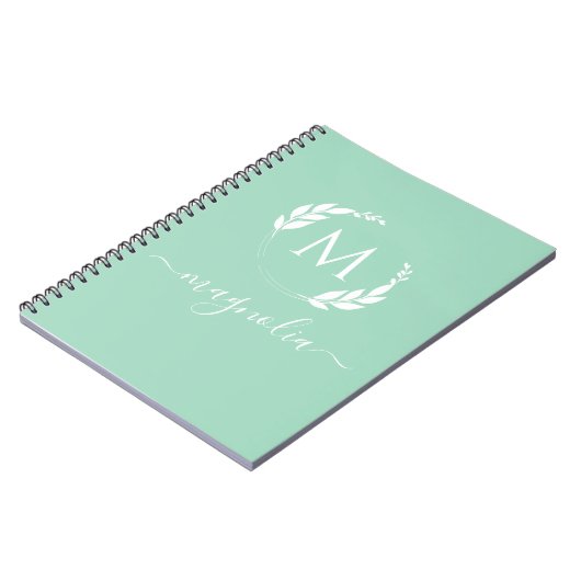 Modern Mint Green Monogram Name Initiaal Notitiebo Notitieboek (Linkerzijde)