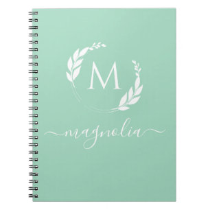 Modern Mint Green Monogram Name Initiaal Notitiebo Notitieboek