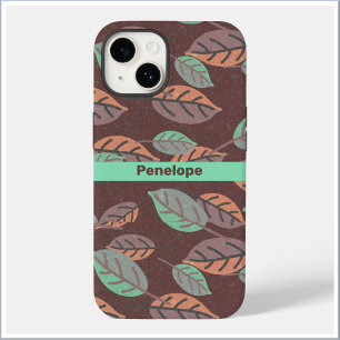 Modern Mint Green Oranje en Paars Leaves Hoesje-M Case-Mate iPhone 14 Hoesje