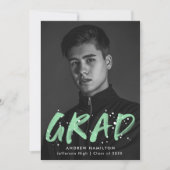 Modern Mint Green Paint Splatter Photo Afstuderen Aankondiging (Voorkant)