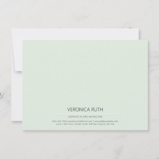 Modern Mint Green Pilates Cadeaubon (Achterkant)