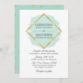 Modern Mint Green Sage Gold Foil Lijst bruiloft Kaart (Voorkant / Achterkant)