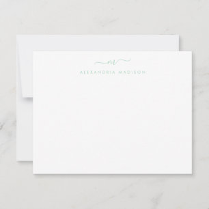 Modern Mint Green Script Monogram Swash Stationery Notitiekaartje