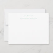 Modern Mint Green Script Monogram Swash Stationery Notitiekaartje (Voorkant)