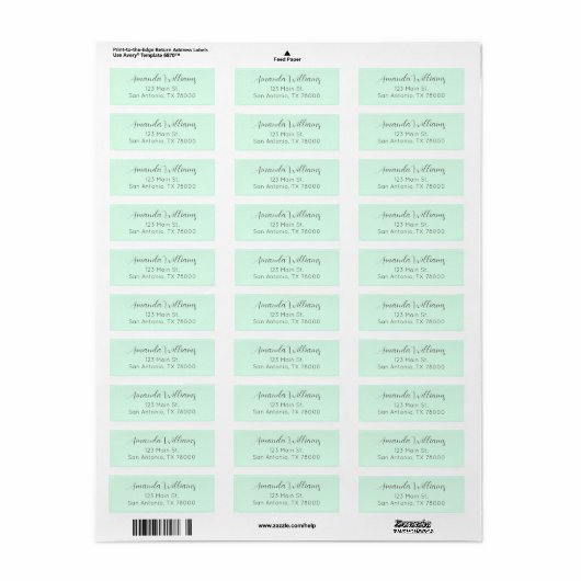 Modern Mint Green Script Return Address Etiket (Full Sheet)