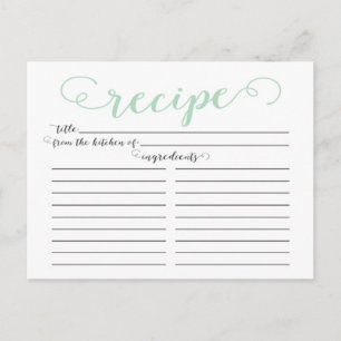 Modern Mint Green Script Vrijgezellenfeest Recept  Briefkaart