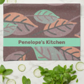 Modern Mint Green Sinaasappel en Paarse bladeren Theedoek (Gevouwen)