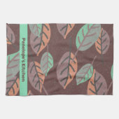 Modern Mint Green Sinaasappel en Paarse bladeren Theedoek (Horizontaal)