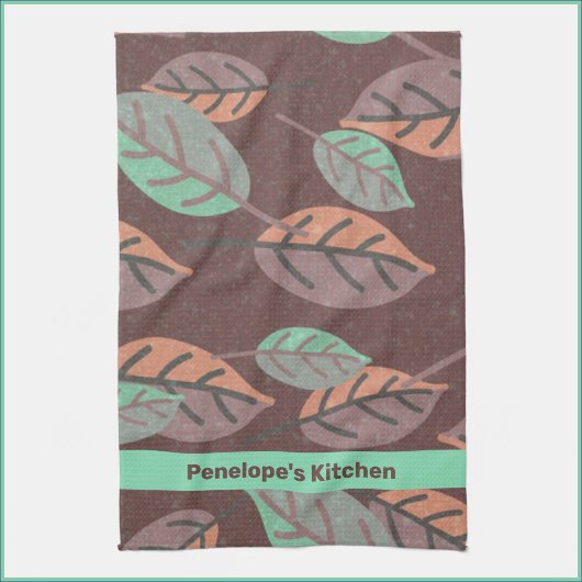 Modern Mint Green Sinaasappel en Paarse bladeren Theedoek