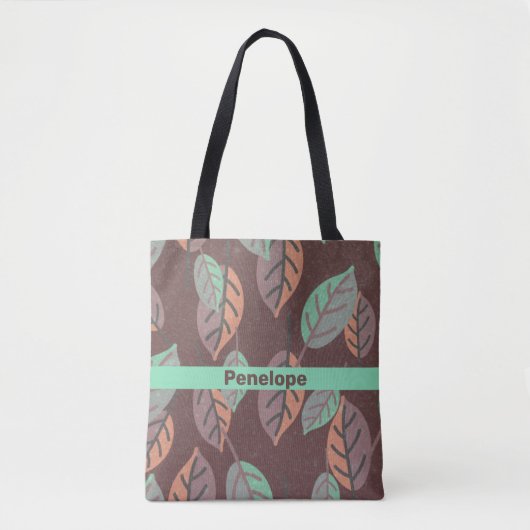 Modern Mint Green Sinaasappel en Paarse bladeren Tote Bag (Voorkant)