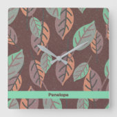 Modern Mint Green Sinaasappel en Paarse bladeren Vierkante Klok (Voorkant)