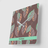 Modern Mint Green Sinaasappel en Paarse bladeren Vierkante Klok (Hoek)