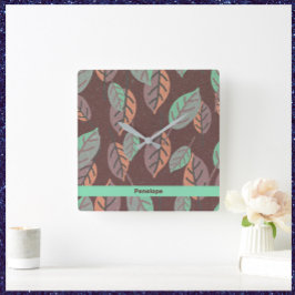 Modern Mint Green Sinaasappel en Paarse bladeren Vierkante Klok