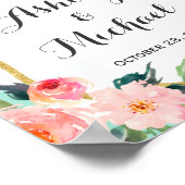 Modern Mint Green Stripes Floral Deco Wedding Sign Poster (Hoek)