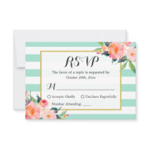 Modern Mint Green Stripes Floral RSVP Antwoord
